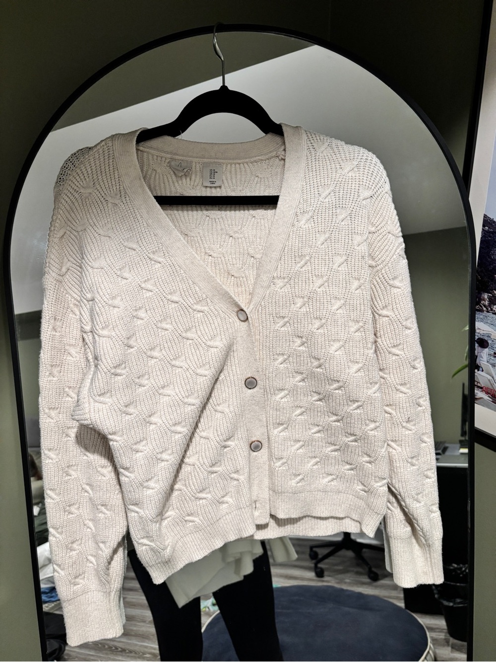 Joie Ivory Cable-Knit Button-Front Cardigan